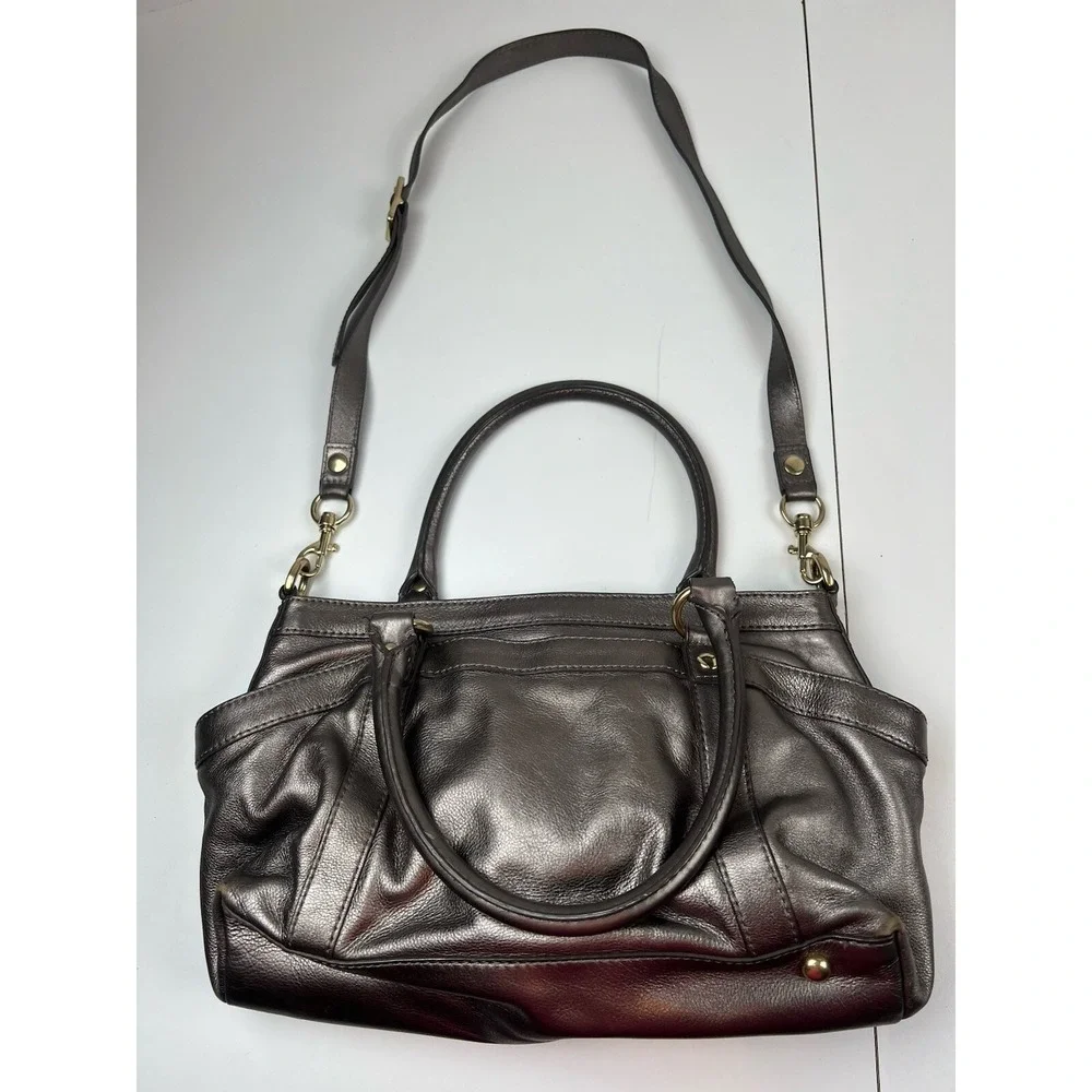 J Crew Pewter Leather Convertible Shoulder Strap Crossbody Exterior Pockets